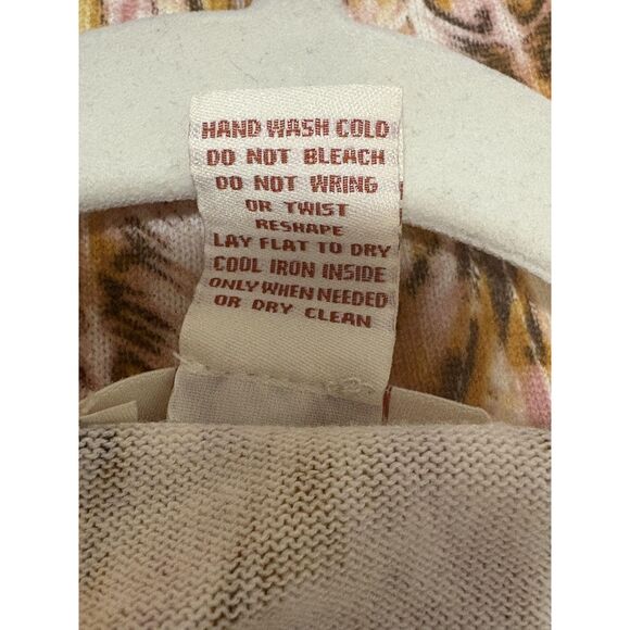 Sundance Sweater Womens Medium Pink Yellow Feather Print Button Front Cotton - Picture 5 of 5